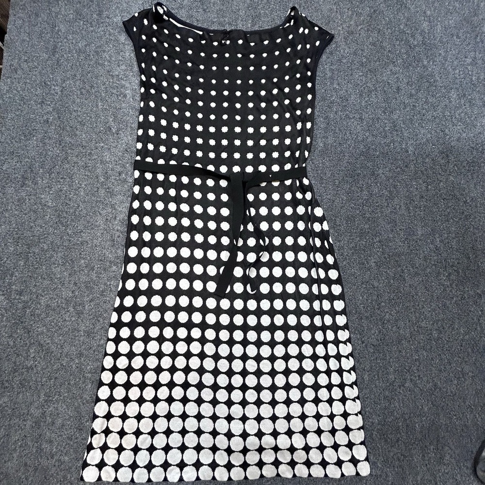 ST. JOHN Knit Stretch Polka Dot Dress Sheath Size 12 Quiet Luxury  Classic Work